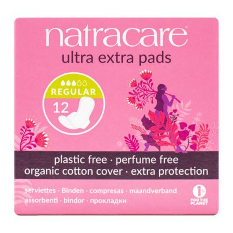 Natracare Ultra Extra Pads with Organic Cotton Cover - Long with wings 8pcs / Normal with wings 12pcs / Super with wings 10pcs (Bundle of 4)
